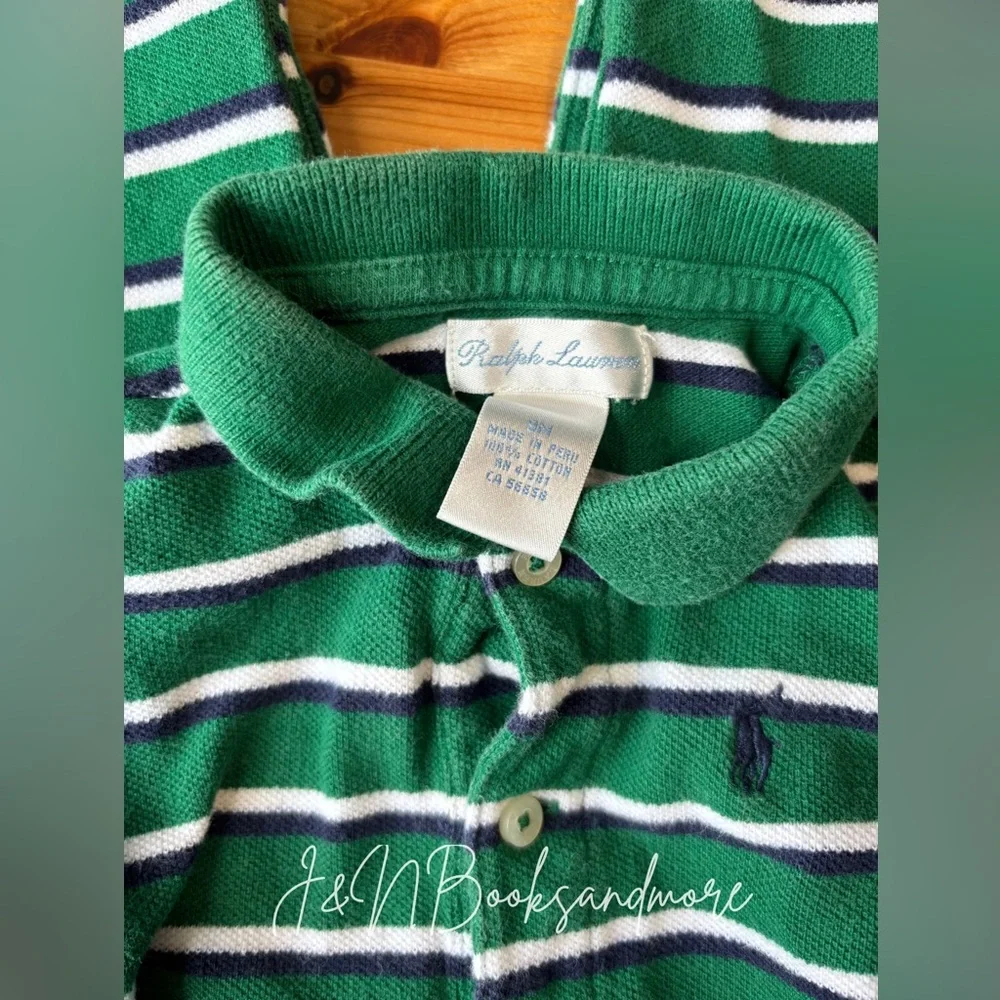 Ralph Lauren Infant Green White Striped Coveralls Size 9M‎